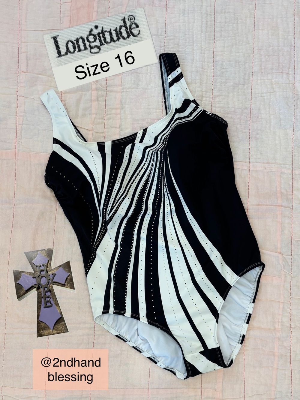 Longitude Long Torso Panel Scoopneck One Piece Swimsuit, Sz 16, Stripes & Dots